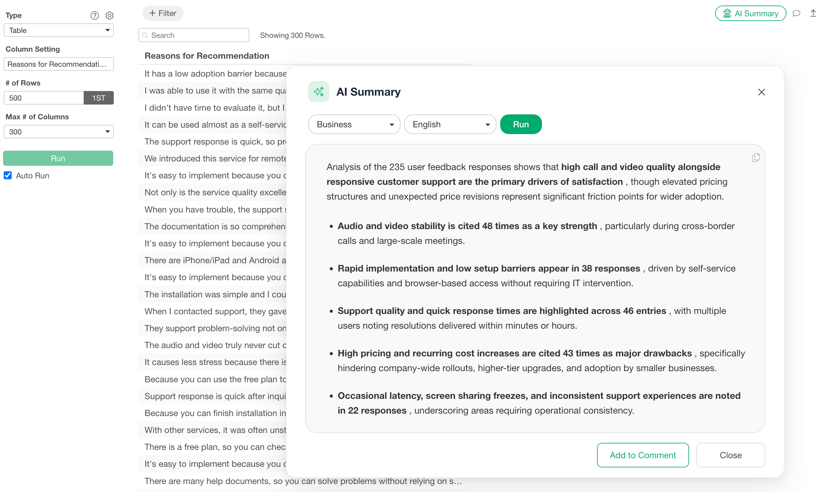 AI summarizing hundreds of open-ended responses