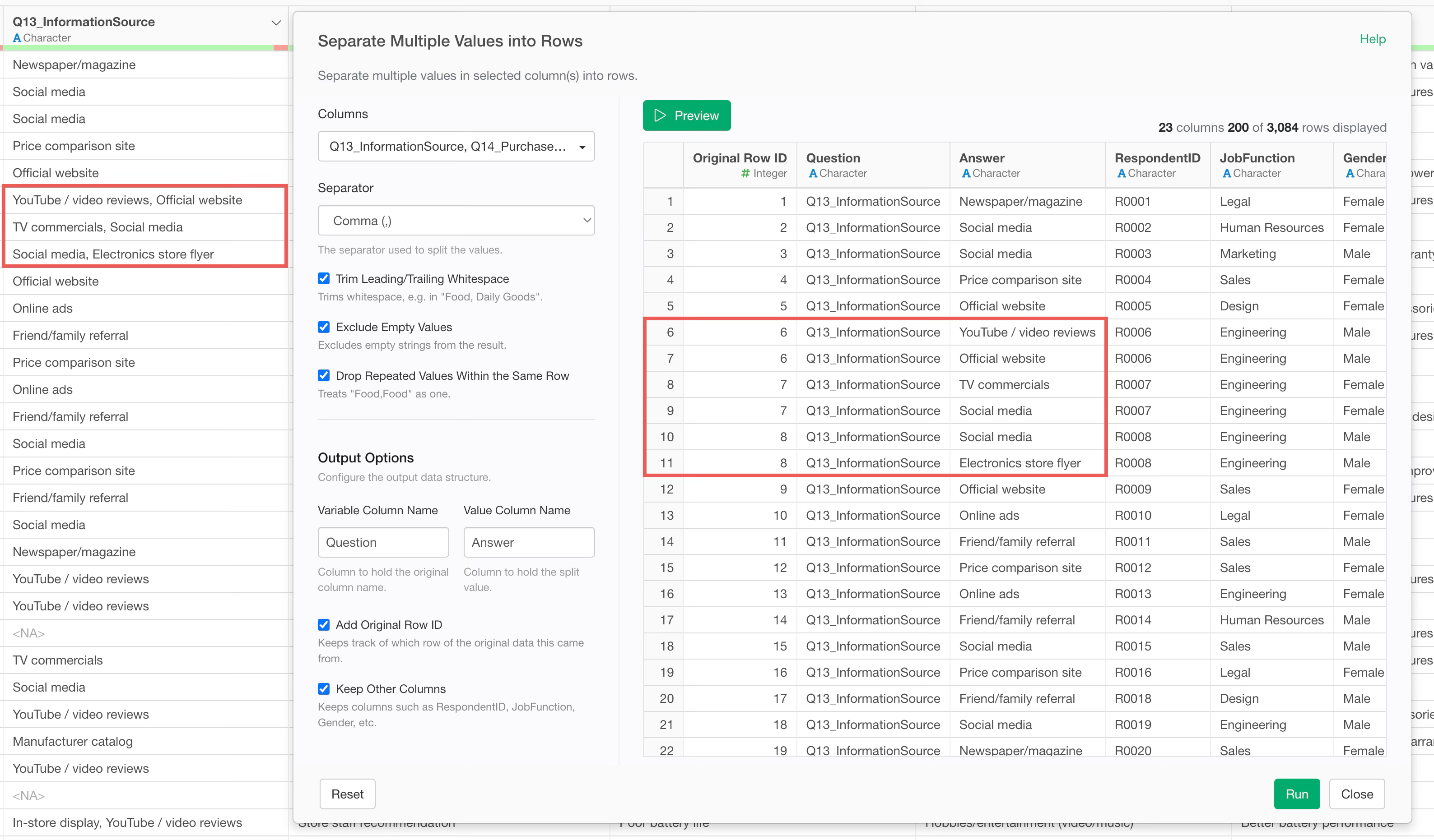 Reshaping a multiple-response question so it’s easy to tabulate