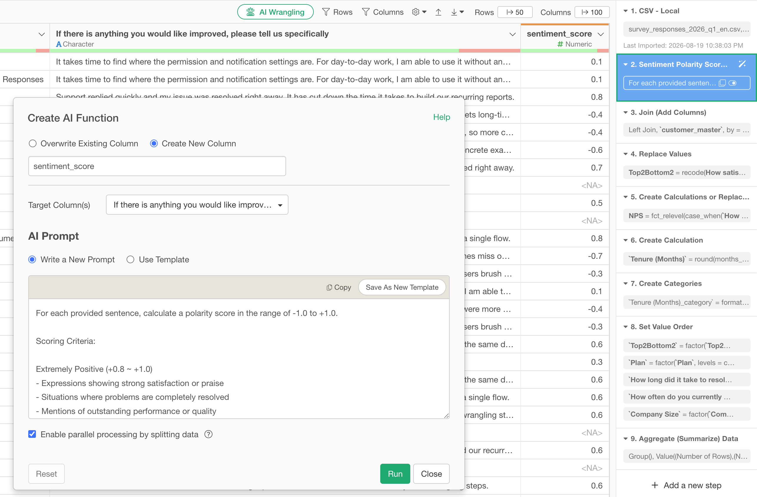 AI summarizing, classifying, and analyzing the sentiment of open-ended responses