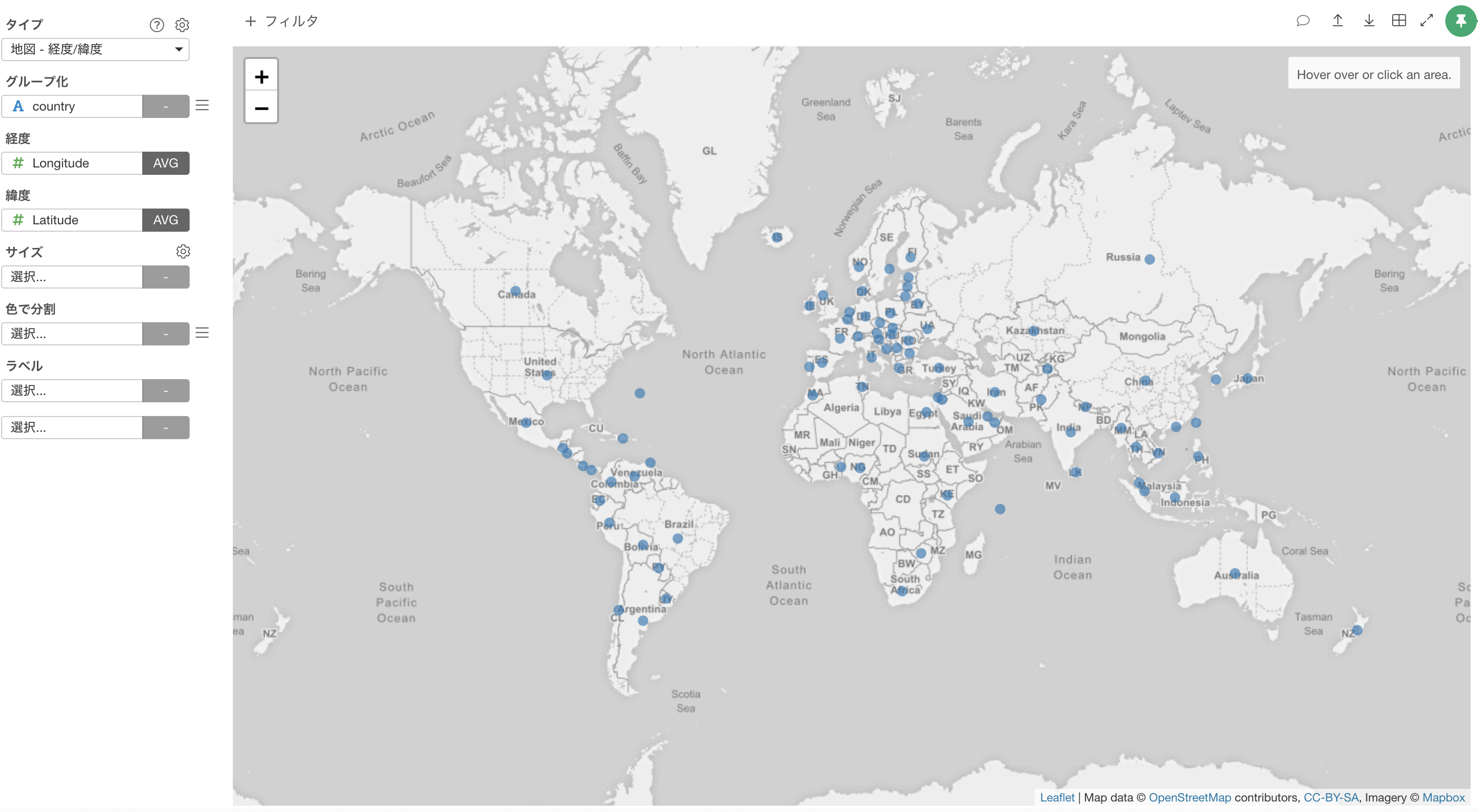 チャート 地図の使い方 地図 エリア 世界地図 国名 世界地図 国コード 日本地図 都道府県名 地図を追加する 地図 経度 緯度 Code Show All Code Hide All Code チャート 地図の使い方 Exploratoryの地図のチャートには 地域名などを指定する