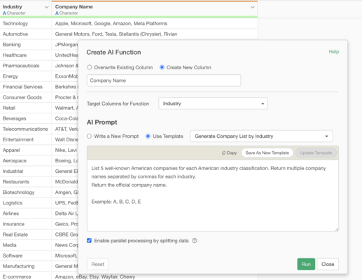 Generate a List of Companies from an Industry
