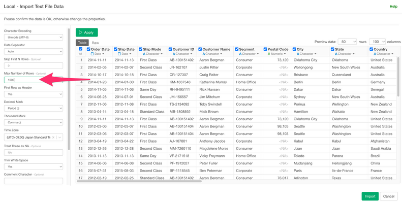 How to Specify Maximum Rows When Importing Data from CSV Data Sources